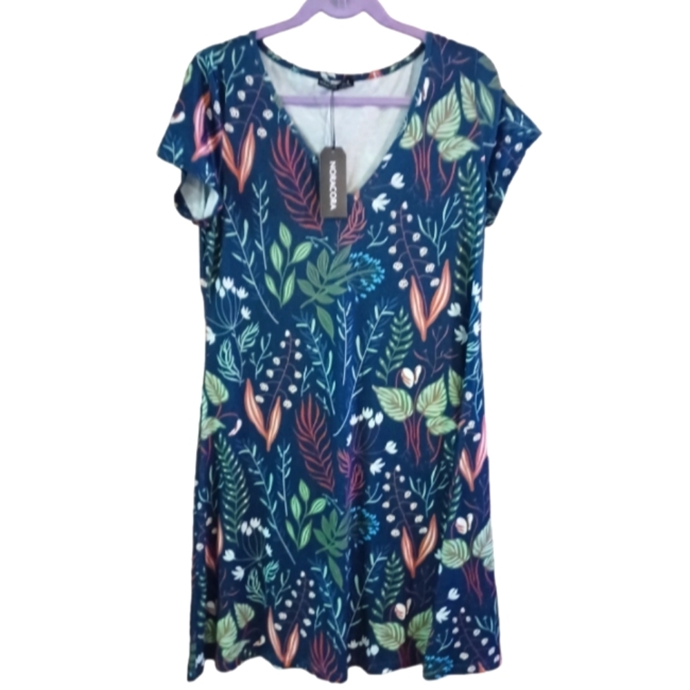 ❤️‍🔥 New Noracora Women's Medium Blue Leaf Floral Flowy Soft Dress NWT